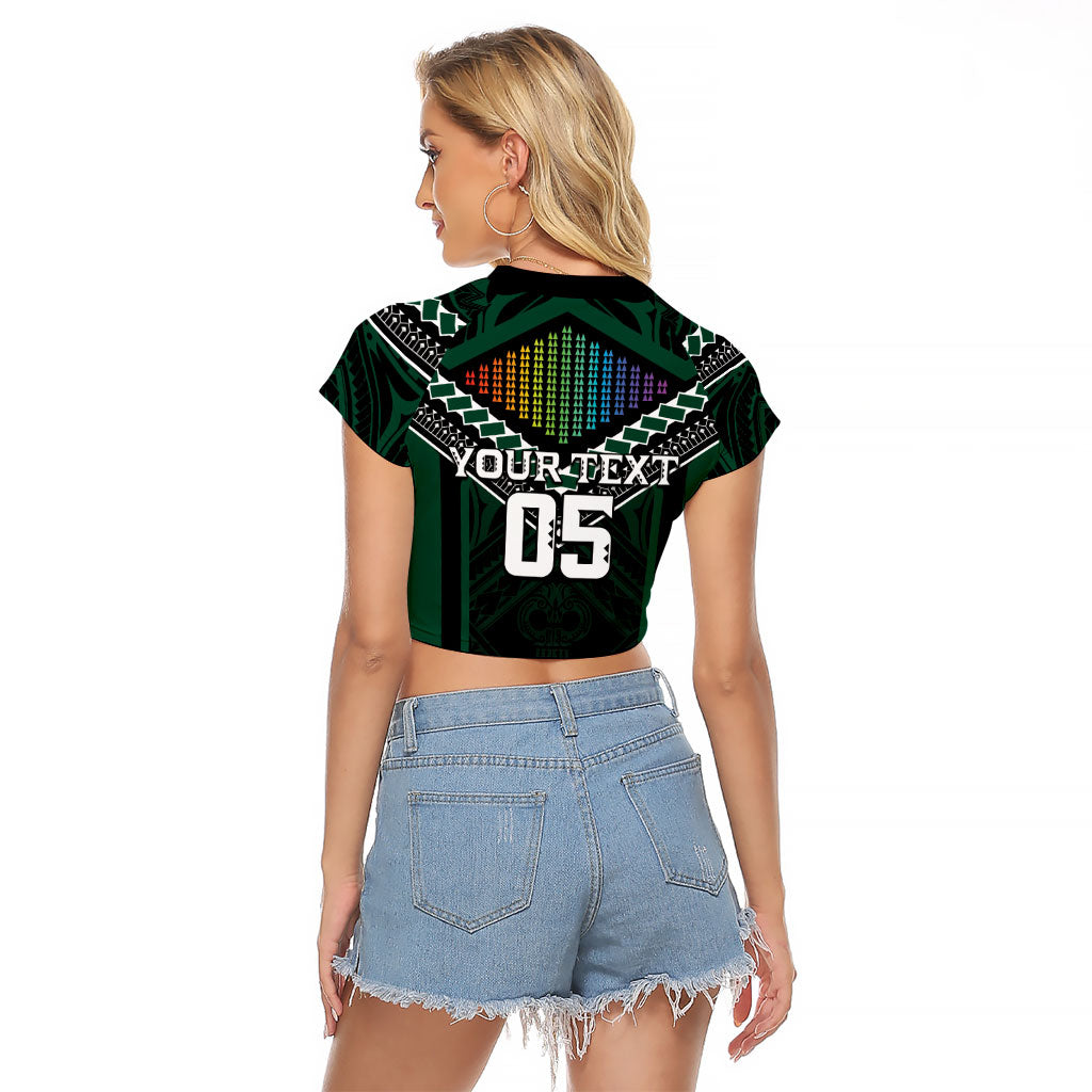 Custom Hawaii Warriors Football Raglan Cropped T Shirt Rainbow Kakau Pattern Black LT05 - Polynesian Pride