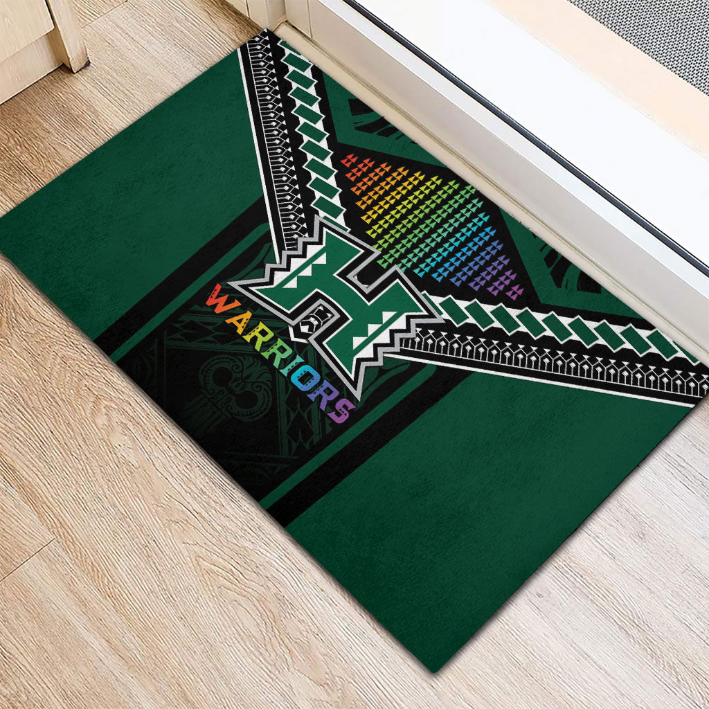 Hawaii Warriors Football Rubber Doormat Rainbow Kakau Pattern Black LT05 - Polynesian Pride