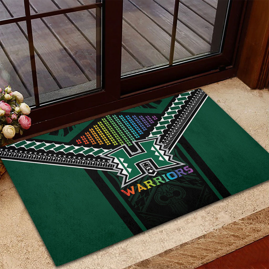 Hawaii Warriors Football Rubber Doormat Rainbow Kakau Pattern Black LT05 - Polynesian Pride