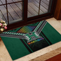 Hawaii Warriors Football Rubber Doormat Rainbow Kakau Pattern Black LT05 - Polynesian Pride