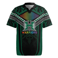 Custom Hawaii Warriors Football Rugby Jersey Rainbow Kakau Pattern Black LT05 Black - Polynesian Pride