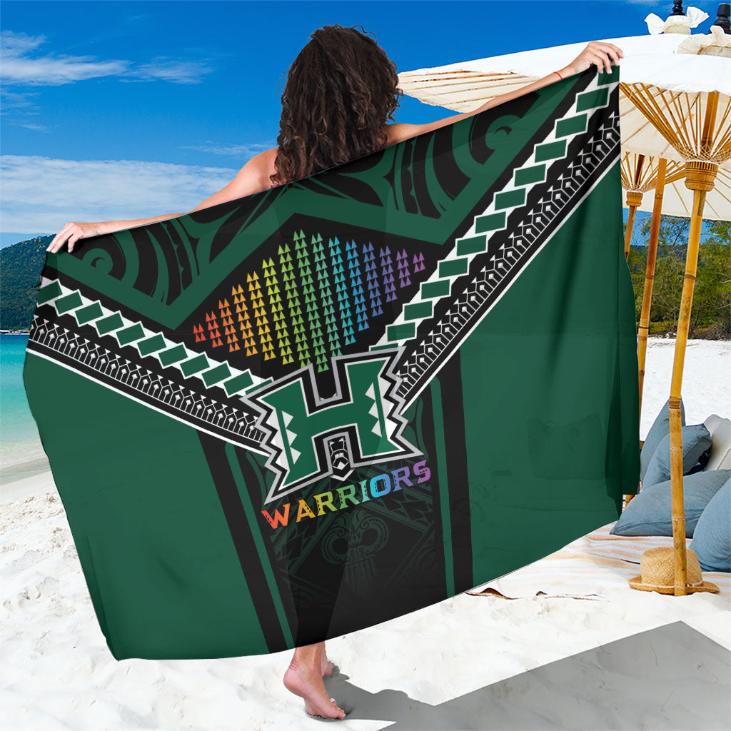 Hawaii Warriors Football Sarong Rainbow Kakau Pattern Black LT05 One Size 44 x 66 inches Black - Polynesian Pride