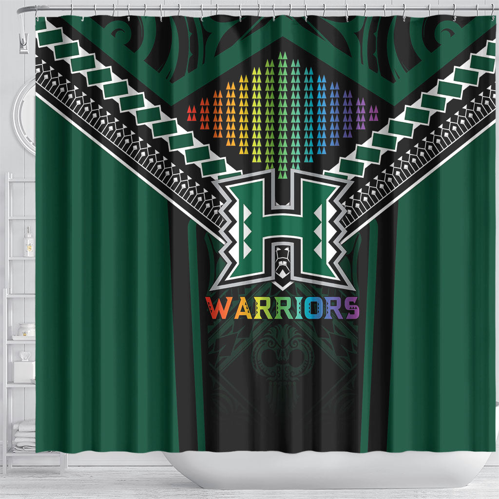 Hawaii Warriors Football Shower Curtain Rainbow Kakau Pattern Black LT05 - Polynesian Pride