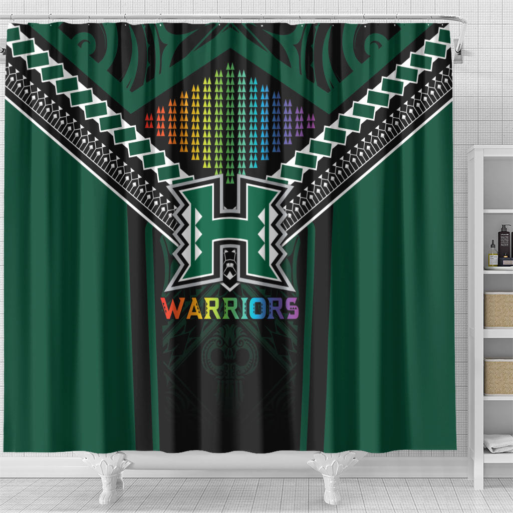 Hawaii Warriors Football Shower Curtain Rainbow Kakau Pattern Black LT05 - Polynesian Pride