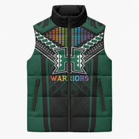 Custom Hawaii Warriors Football Sleeveless Puffer Jacket Rainbow Kakau Pattern Black LT05 Unisex Black - Polynesian Pride