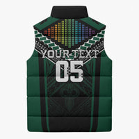 Custom Hawaii Warriors Football Sleeveless Puffer Jacket Rainbow Kakau Pattern Black LT05 - Polynesian Pride