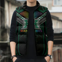Custom Hawaii Warriors Football Sleeveless Puffer Jacket Rainbow Kakau Pattern Black LT05 - Polynesian Pride