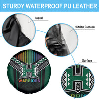 Hawaii Warriors Football Spare Tire Cover Rainbow Kakau Pattern Black LT05 - Polynesian Pride