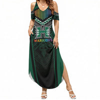 Custom Hawaii Warriors Football Summer Maxi Dress Rainbow Kakau Pattern Black LT05 Women Black - Polynesian Pride