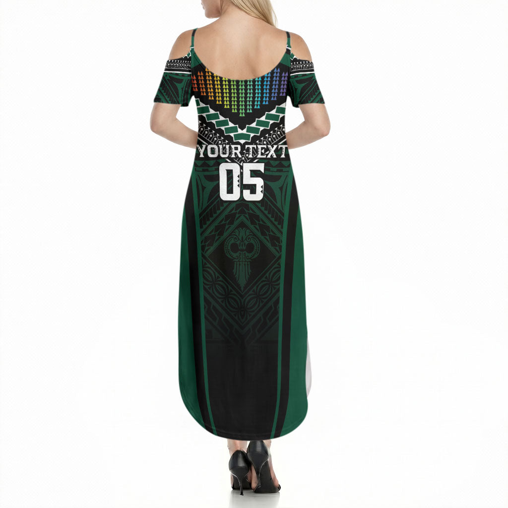 Custom Hawaii Warriors Football Summer Maxi Dress Rainbow Kakau Pattern Black LT05 - Polynesian Pride