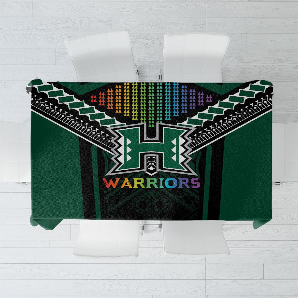 Hawaii Warriors Football Tablecloth Rainbow Kakau Pattern Black LT05 Black - Polynesian Pride