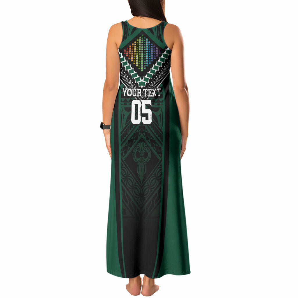 Custom Hawaii Warriors Football Tank Maxi Dress Rainbow Kakau Pattern Black LT05 - Polynesian Pride