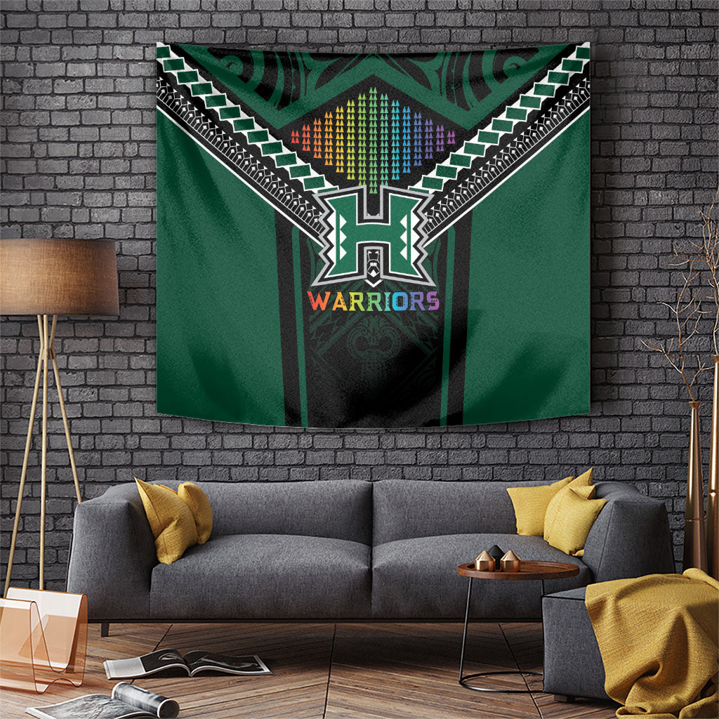 Hawaii Warriors Football Tapestry Rainbow Kakau Pattern Black LT05 Black - Polynesian Pride