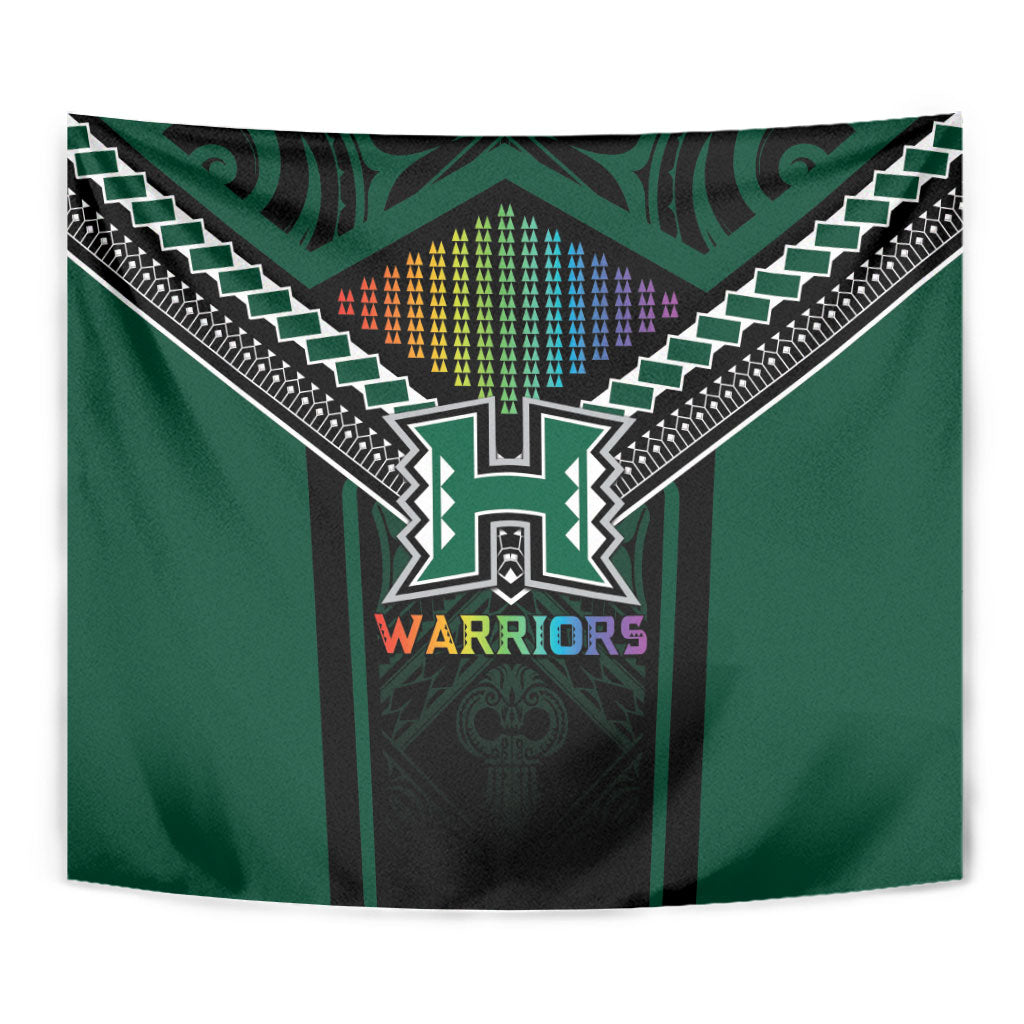Hawaii Warriors Football Tapestry Rainbow Kakau Pattern Black LT05 - Polynesian Pride