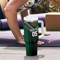 Custom Hawaii Warriors Football Tumbler With Handle Rainbow Kakau Pattern Black LT05 - Polynesian Pride