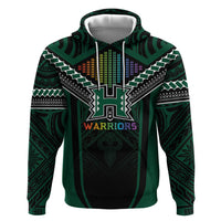 Custom Hawaii Warriors Football Zip Hoodie Rainbow Kakau Pattern Black LT05 Pullover Hoodie Black - Polynesian Pride