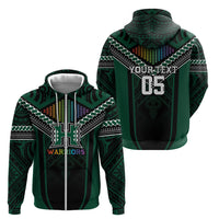 Custom Hawaii Warriors Football Zip Hoodie Rainbow Kakau Pattern Black LT05 - Polynesian Pride