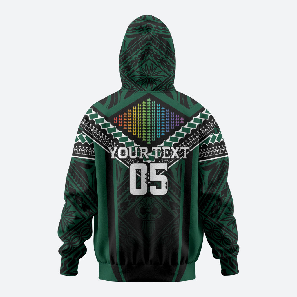 Custom Hawaii Warriors Football Zip Hoodie Rainbow Kakau Pattern Black LT05 - Polynesian Pride