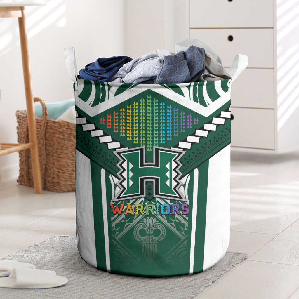 Hawaii Warriors Football Laundry Basket Rainbow Kakau Pattern Green LT05 Green - Polynesian Pride