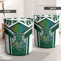 Hawaii Warriors Football Laundry Basket Rainbow Kakau Pattern Green LT05 - Polynesian Pride