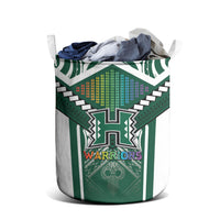 Hawaii Warriors Football Laundry Basket Rainbow Kakau Pattern Green LT05 - Polynesian Pride