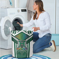 Hawaii Warriors Football Laundry Basket Rainbow Kakau Pattern Green LT05 - Polynesian Pride