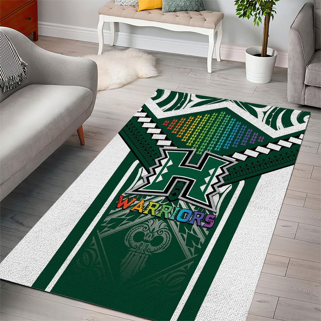 Hawaii Warriors Football Area Rug Rainbow Kakau Pattern Green LT05 - Polynesian Pride