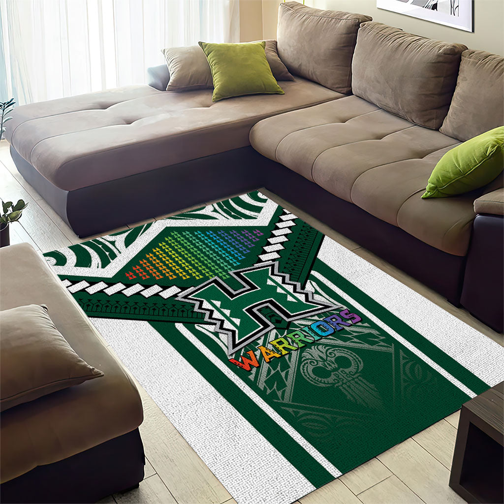 Hawaii Warriors Football Area Rug Rainbow Kakau Pattern Green LT05 - Polynesian Pride