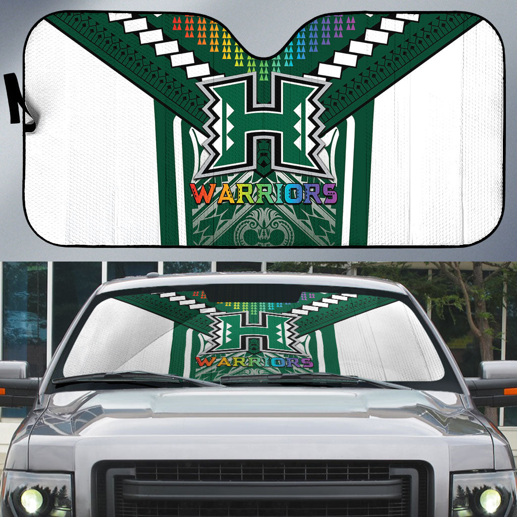 Hawaii Warriors Football Auto Sun Shade Rainbow Kakau Pattern Green LT05 Green - Polynesian Pride