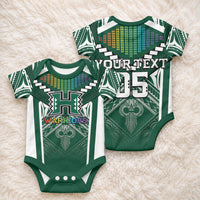 Custom Hawaii Warriors Football Baby Onesie Rainbow Kakau Pattern Green LT05 - Polynesian Pride