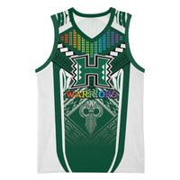 Custom Hawaii Warriors Football Basketball Jersey Rainbow Kakau Pattern Green LT05 Unisex Green - Polynesian Pride