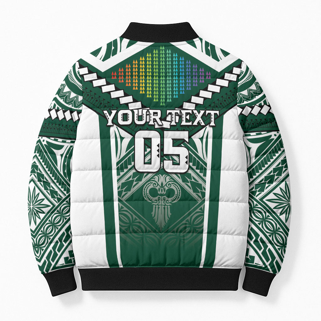 Custom Hawaii Warriors Football Bomber Puffer Jacket Rainbow Kakau Pattern Green LT05 - Polynesian Pride