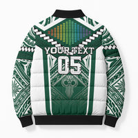 Custom Hawaii Warriors Football Bomber Puffer Jacket Rainbow Kakau Pattern Green LT05 - Polynesian Pride