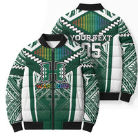 Custom Hawaii Warriors Football Bomber Puffer Jacket Rainbow Kakau Pattern Green LT05 - Polynesian Pride