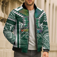 Custom Hawaii Warriors Football Bomber Puffer Jacket Rainbow Kakau Pattern Green LT05 - Polynesian Pride