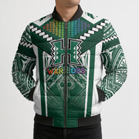 Custom Hawaii Warriors Football Bomber Puffer Jacket Rainbow Kakau Pattern Green LT05 - Polynesian Pride