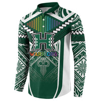 Custom Hawaii Warriors Football Button Sweatshirt Rainbow Kakau Pattern Green LT05 - Polynesian Pride