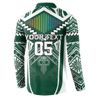 Custom Hawaii Warriors Football Button Sweatshirt Rainbow Kakau Pattern Green LT05 - Polynesian Pride