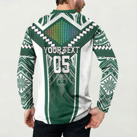 Custom Hawaii Warriors Football Button Sweatshirt Rainbow Kakau Pattern Green LT05 - Polynesian Pride