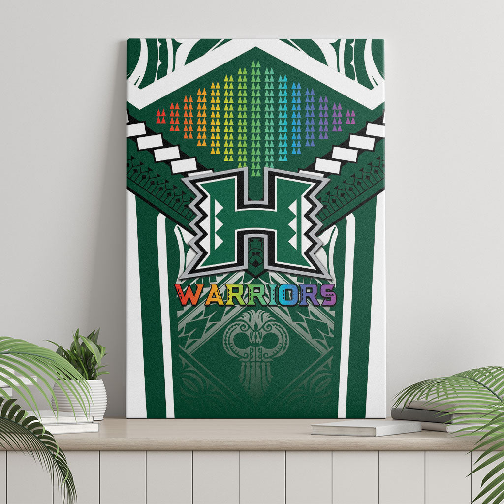 Hawaii Warriors Football Canvas Wall Art Rainbow Kakau Pattern Green LT05 - Polynesian Pride