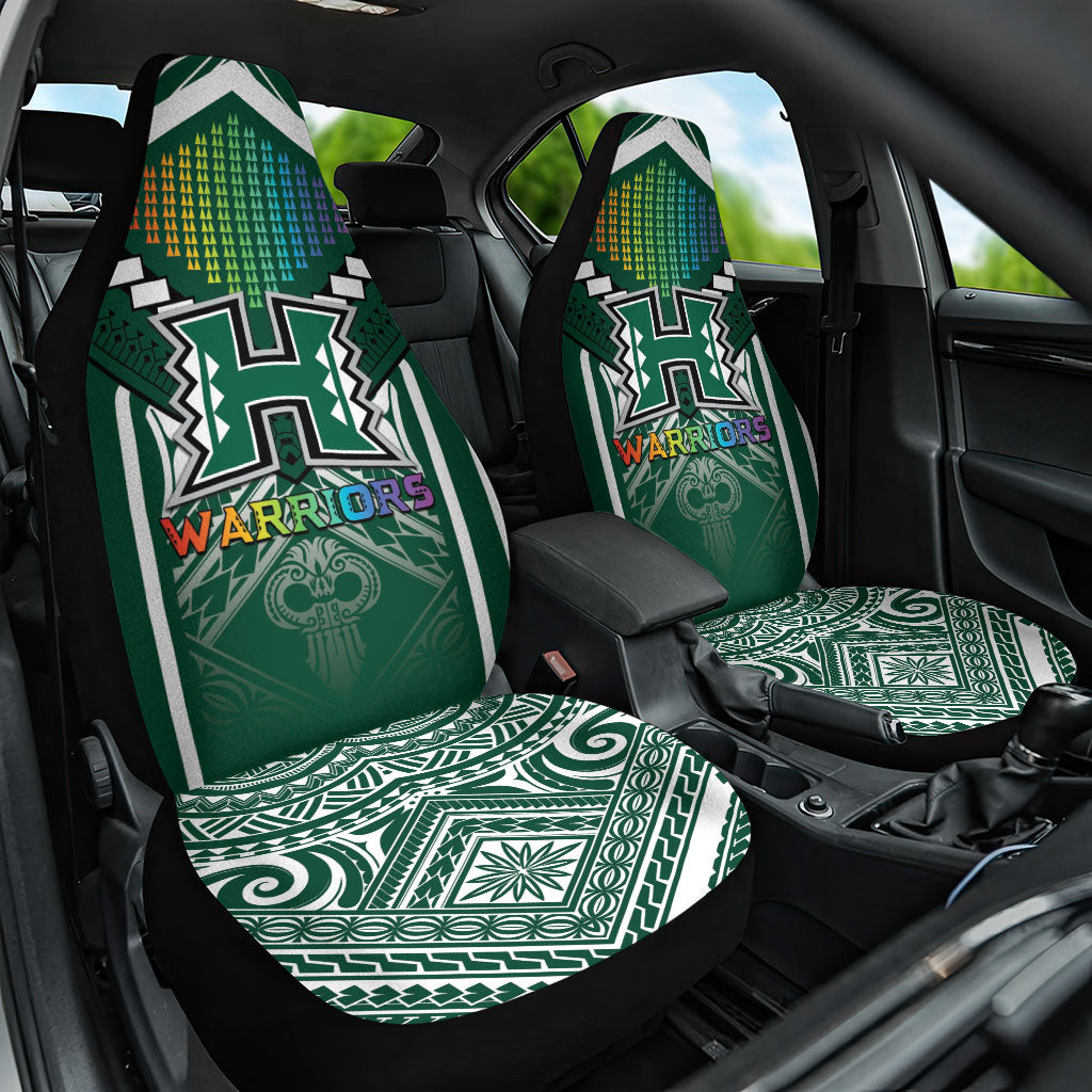 Hawaii Warriors Football Car Seat Cover Rainbow Kakau Pattern Green LT05 One Size Green - Polynesian Pride