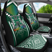 Hawaii Warriors Football Car Seat Cover Rainbow Kakau Pattern Green LT05 - Polynesian Pride
