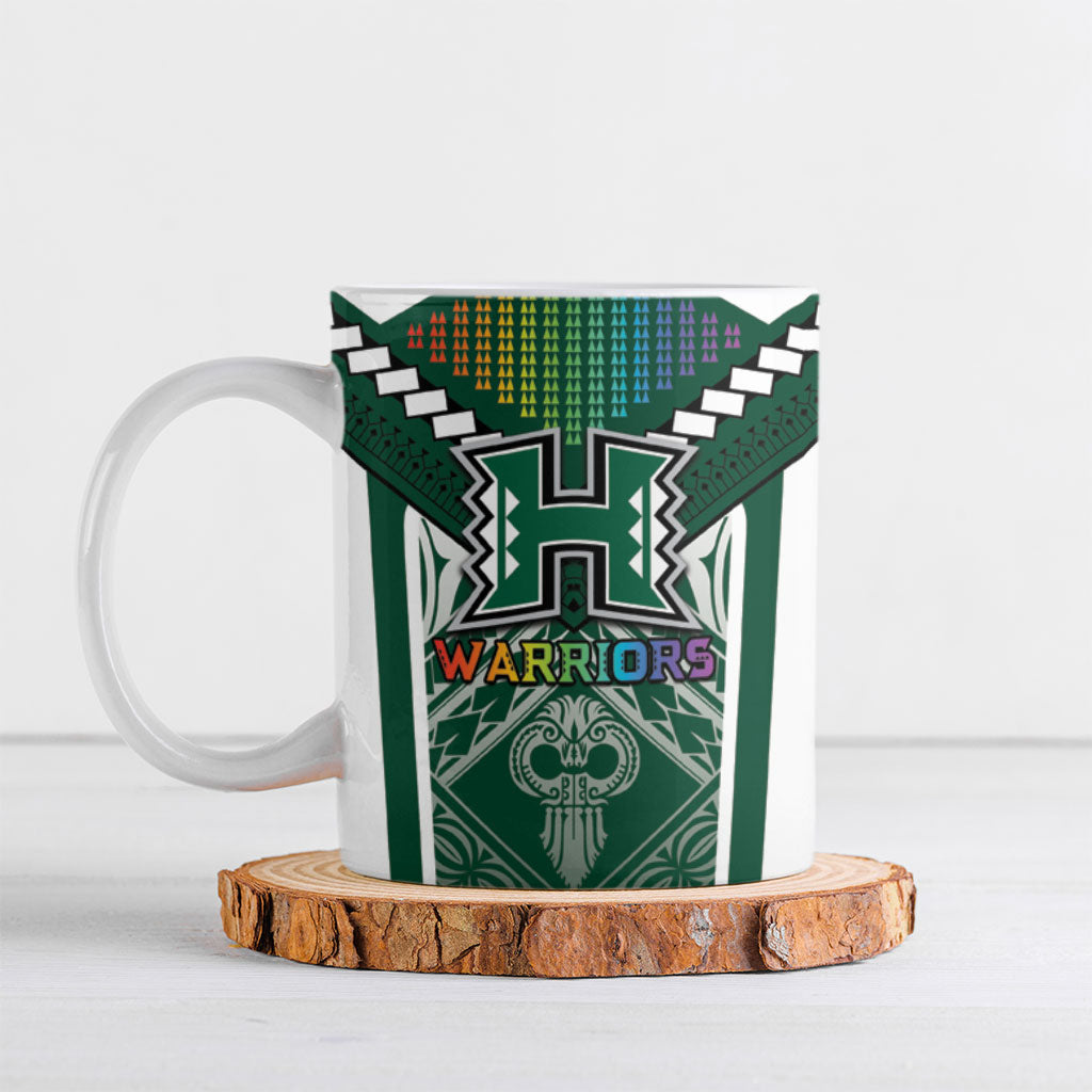 Custom Hawaii Warriors Football Ceramic Mug Rainbow Kakau Pattern Green LT05 Green - Polynesian Pride