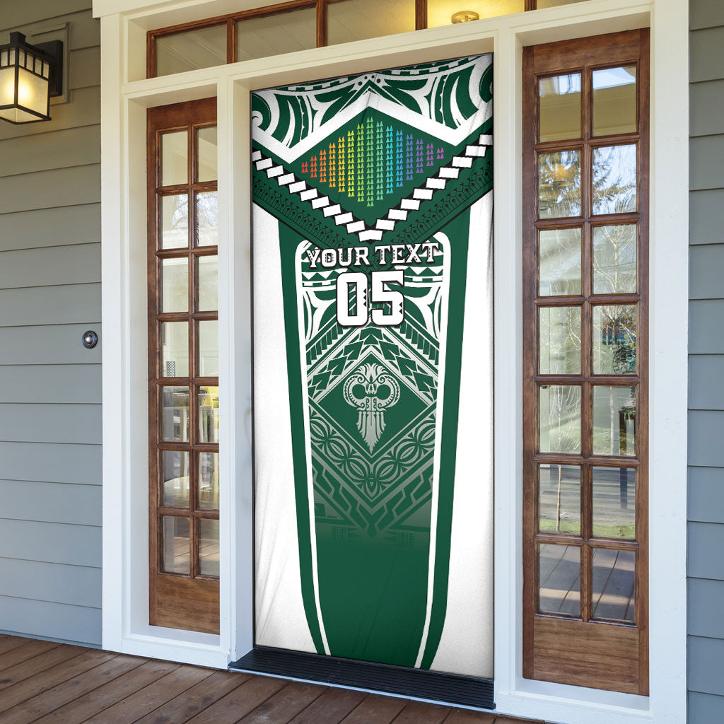 Custom Hawaii Warriors Football Door Cover Rainbow Kakau Pattern Green LT05 - Polynesian Pride