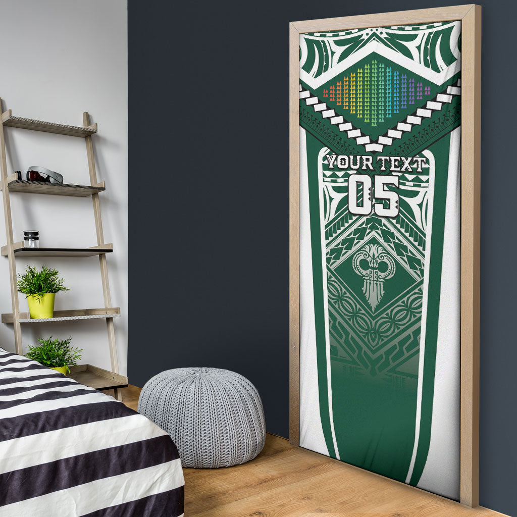 Custom Hawaii Warriors Football Door Cover Rainbow Kakau Pattern Green LT05 - Polynesian Pride