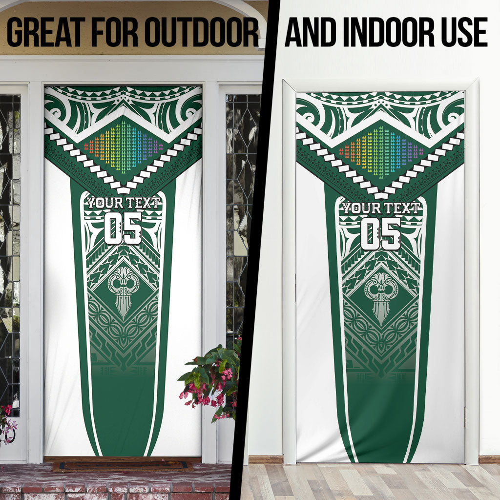 Custom Hawaii Warriors Football Door Cover Rainbow Kakau Pattern Green LT05 - Polynesian Pride