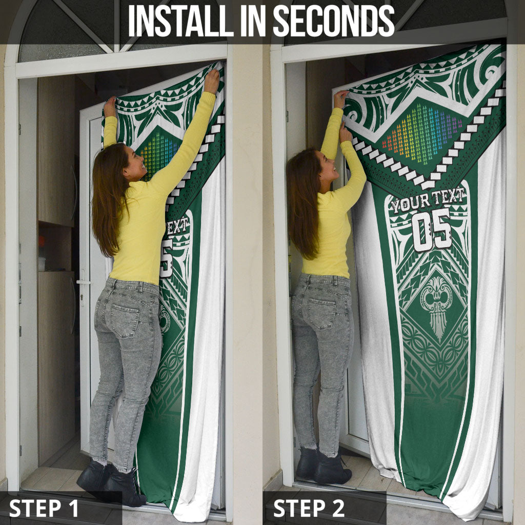 Custom Hawaii Warriors Football Door Cover Rainbow Kakau Pattern Green LT05 - Polynesian Pride