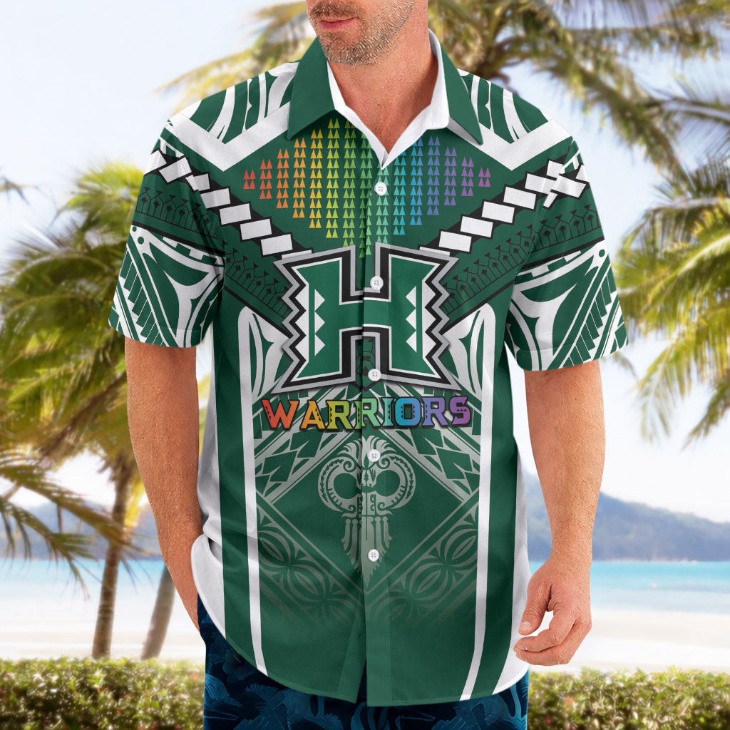 Custom Hawaii Warriors Football Hawaiian Shirt Rainbow Kakau Pattern Green LT05 - Polynesian Pride