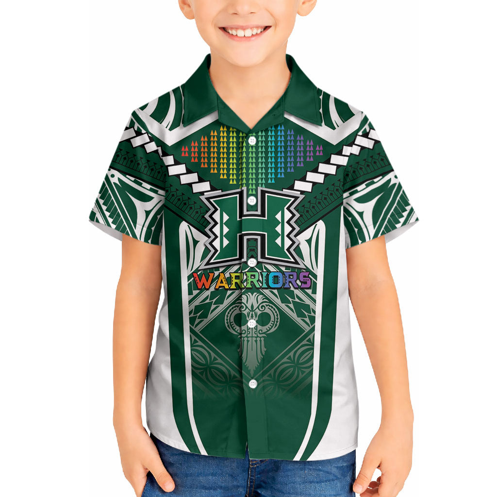 Custom Hawaii Warriors Football Hawaiian Shirt Rainbow Kakau Pattern Green LT05 - Polynesian Pride