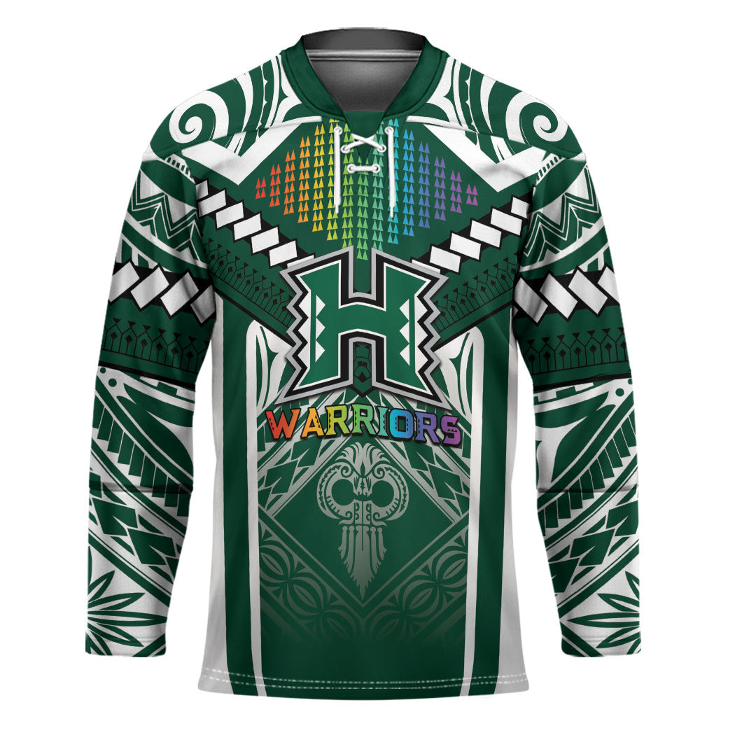 Custom Hawaii Warriors Football Hockey Jersey Rainbow Kakau Pattern Green LT05 Unisex Green - Polynesian Pride